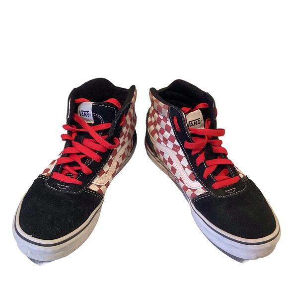 VANS Ward High Top Black Chili Checkerboard Red/White Skate Shoes Youth Size 5 - Picture 2 of 6